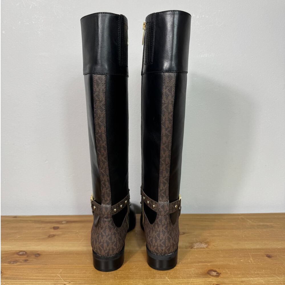 New Michael Kors Kincaid Leather Riding Boot in Black/Brown Women's Size 6 - Picture 6 of 8